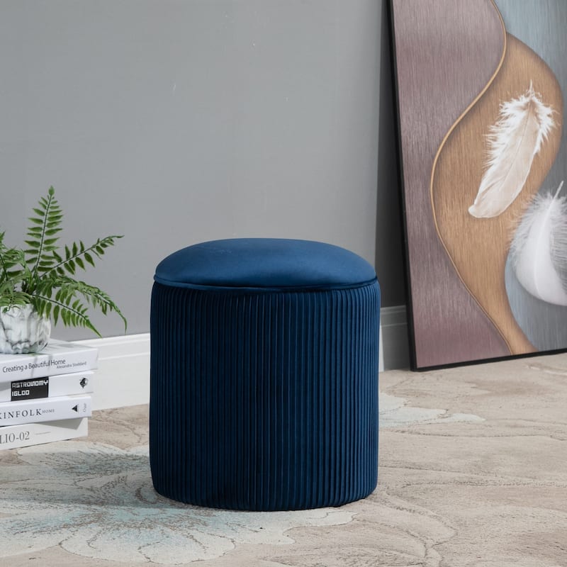 HOMCOM 15'' Small Padded Ottoman Foot Stool with Wrinkle Fabric Design, Thick Sponge Padding and Solid Base