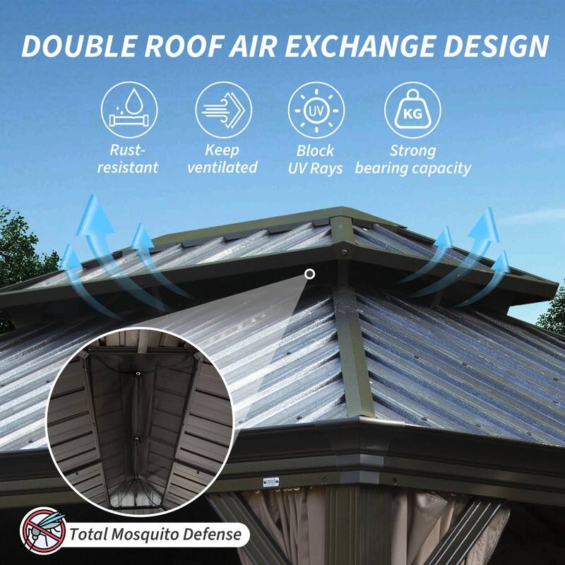 Domi Hardtop Gazebo with Galvanized Steel Double Roof and Aluminum Frame