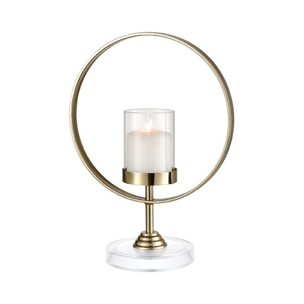 15” Gold Round Ring with Clear Cylinder Candle Holder - N/A