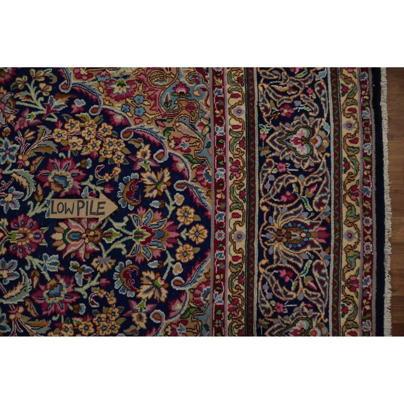 Hand Knotted Oriental 100% Wool Carpet Traditional Floral Navy Blue & Blues Kerman Area Rug - 13' 0'' X 9' 11''