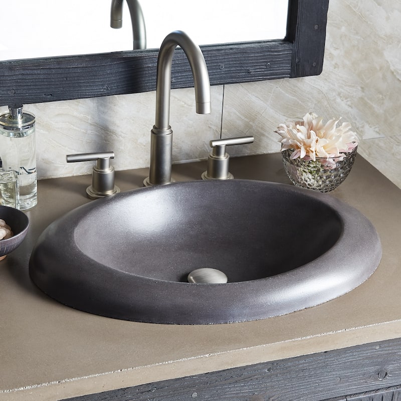 NativeStone Concrete Vanity Top - Oval Sink Cutout with 8" Widespread Faucet Holes (Top Only)