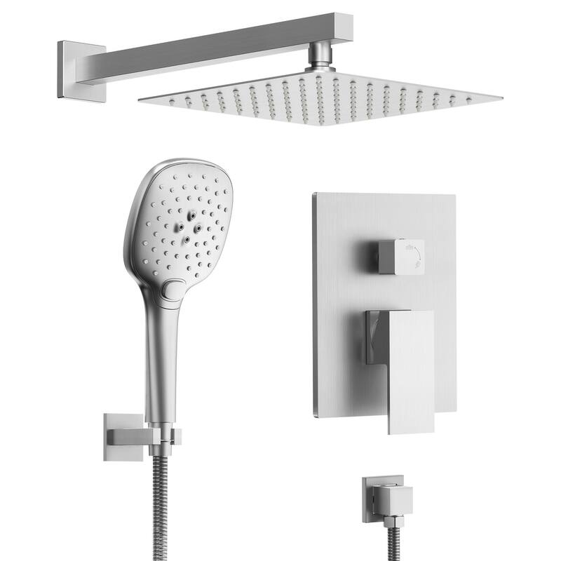 GRANDJOY Shower System 10inch Wall Mount Rainfall Shower Head and Handheld Shower Spray Multifunction - White