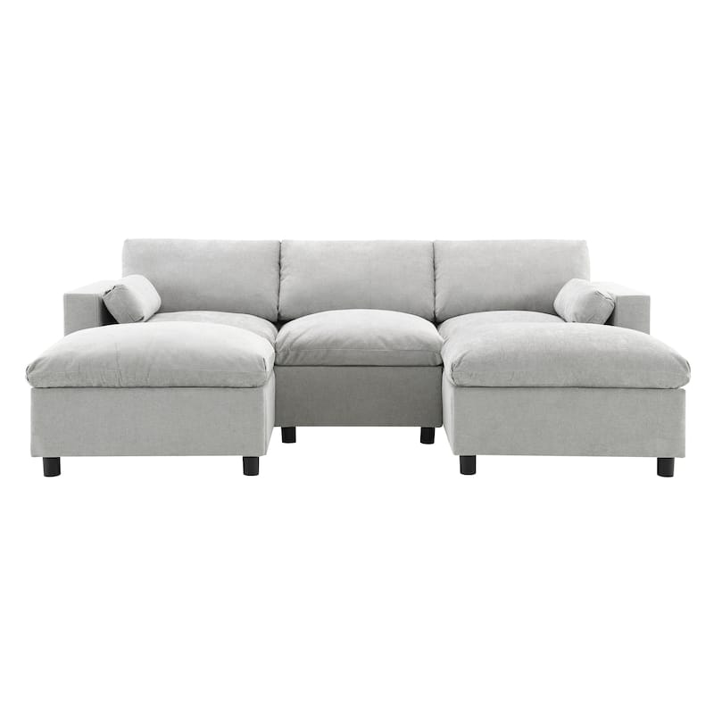 U-Shaped Modular Sectional Sofa, Modern 5 Seater Modular Sectional Couch with Movable Ottoman, Pillows, Storage Pockets