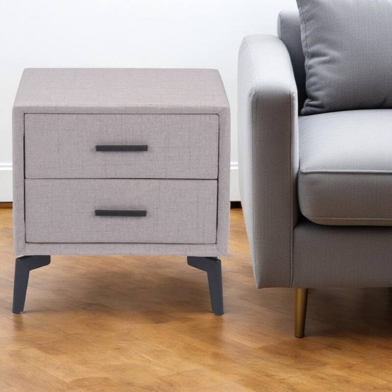 HomeRoots 20" Gray and Black Fabric Wood and Steel End Table With Two Drawers - 20' X '19.7' X '16 - Gray - Suede