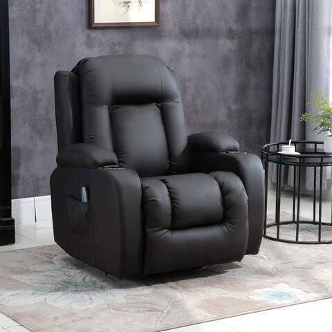 HOMCOM Luxury Faux Leather Heated Vibrating 8 Point Massage Recliner Chair with 360° Swivel and Remote, Brown