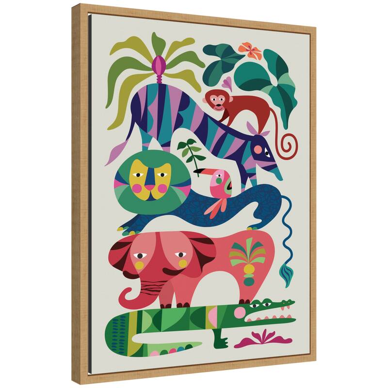 Kate and Laurel Sylvie Safari Animals Framed Canvas by Rachel Lee - 18x24