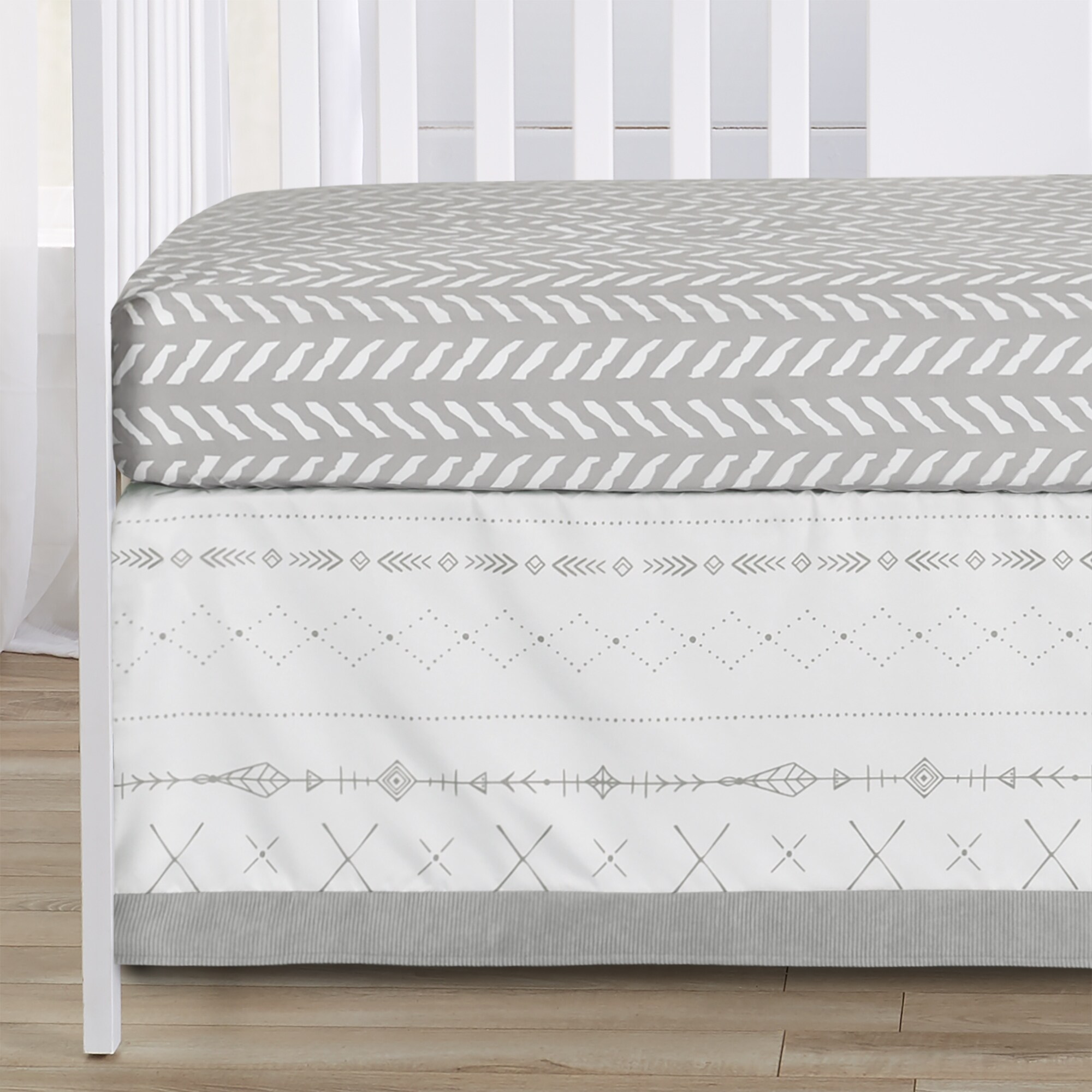 Sweet Jojo Designs Beige Grey White Boho Mountain Animal Woodland Forest Friends Unisex Boy Girl 4 pc Nursery Crib Bedding Set