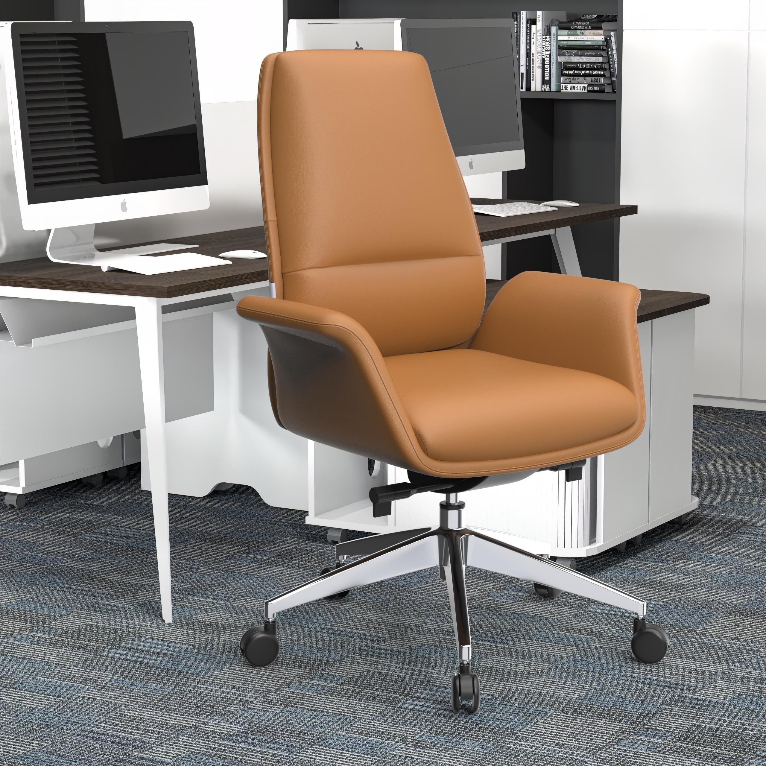 Summit Ergonomic Mid Back Office Chair - PU Leather Executive Desk Chair - Aluminum Frame Swivel Reclining Computer Seat