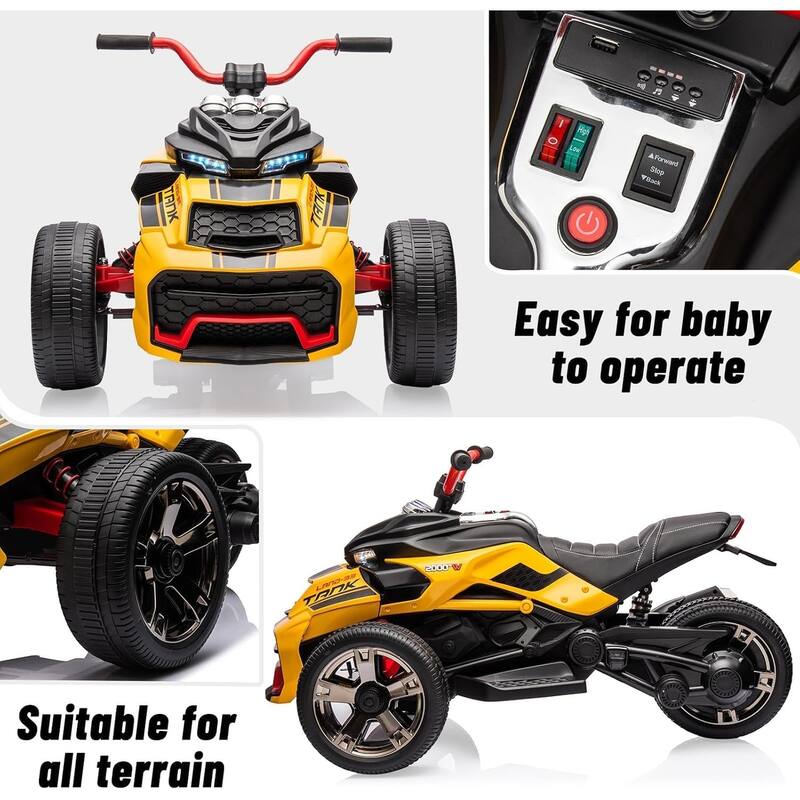 12V Kids Ride On ATV, 3 Wheeler Motorcycle, Rechargeable Battery-Powered ATV Toy Car