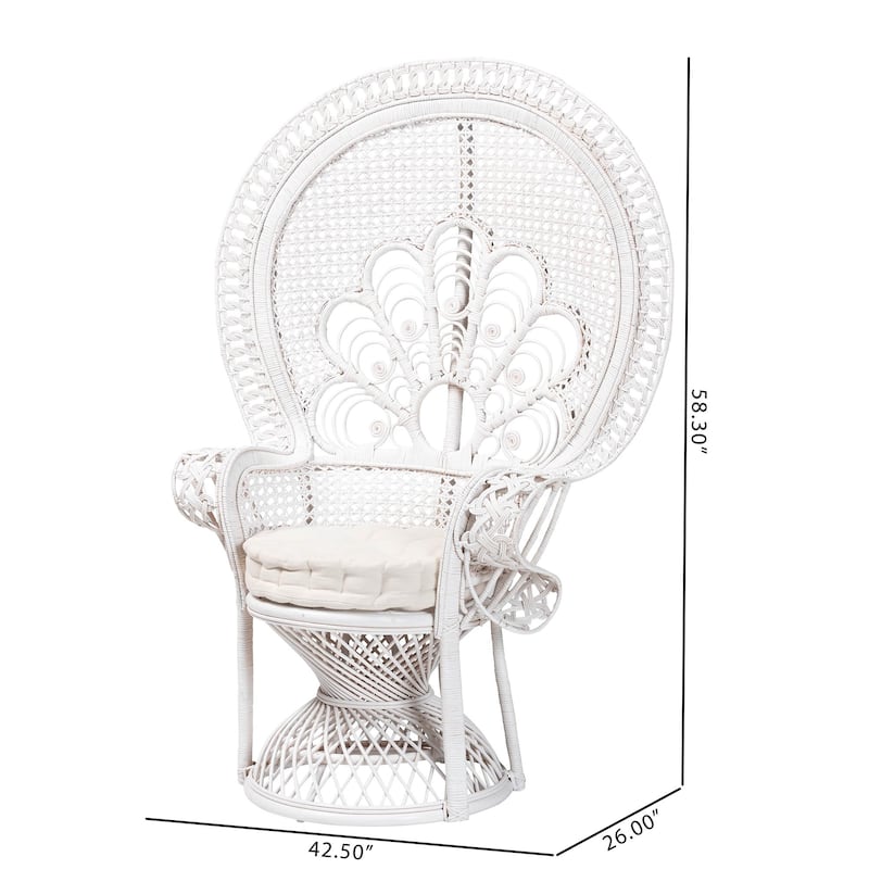 Ediva Modern Bohemian White Natural Rattan Peacock Accent Chair