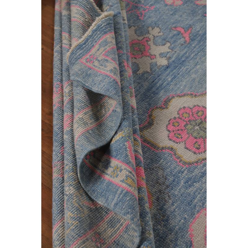 Hand Knotted Oriental 100% Wool Carpet Transitional All-Over Navy Blue & Blues Oushak Area Rug - 14' 0'' X 10' 1''