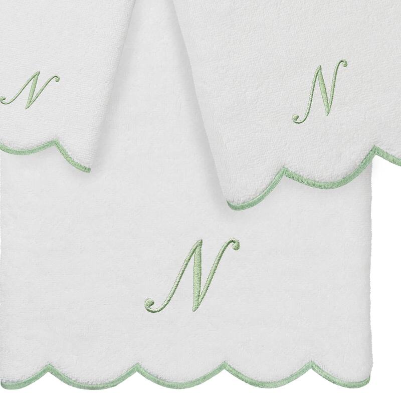 Authentic Hotel and Spa 100% Turkish Cotton Green ADORNIA Scallop Personalized 3 Piece Towel Set - 3 Piece Set