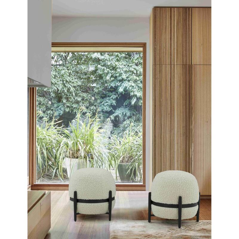 Divani Casa Fouston Contemporary White Sherpa Pouf