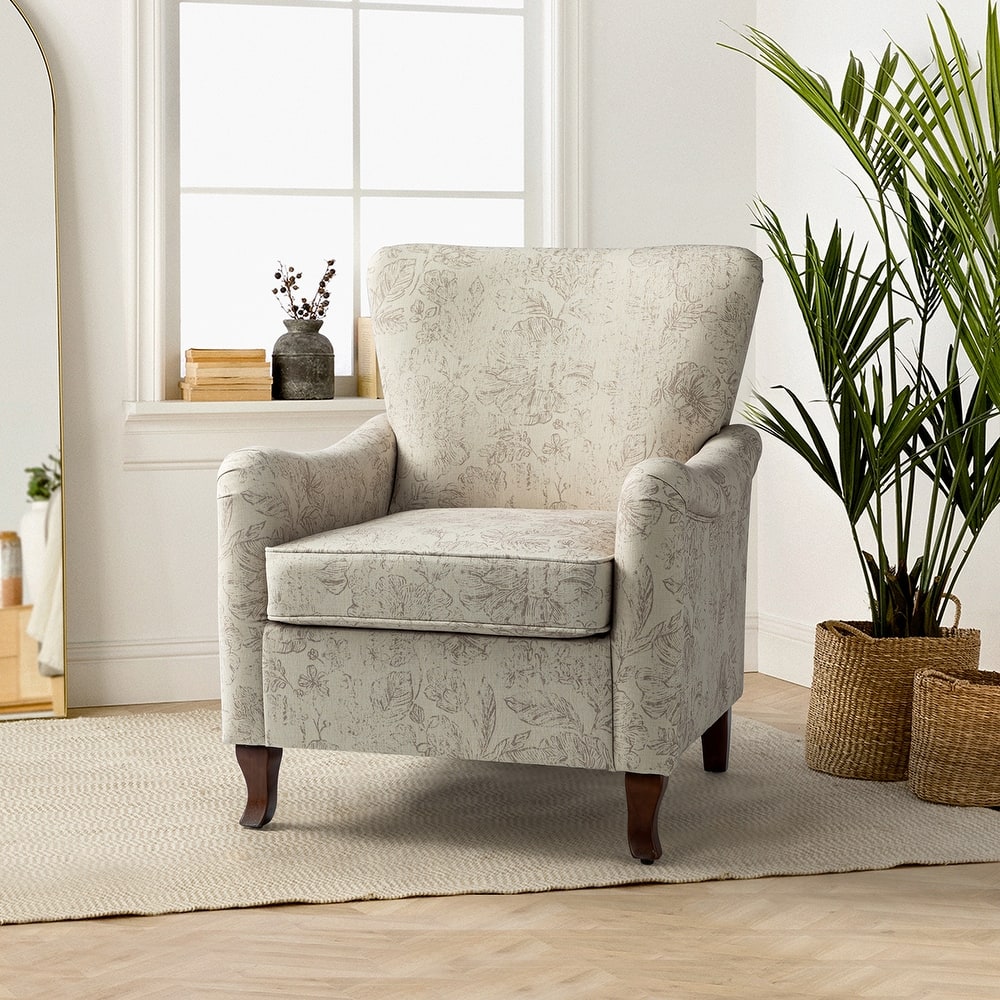 Samouel Modern Floral Upholstered Armchair with Solid Wood Legs and Ergonomic Wingback Design by HULALA HOME