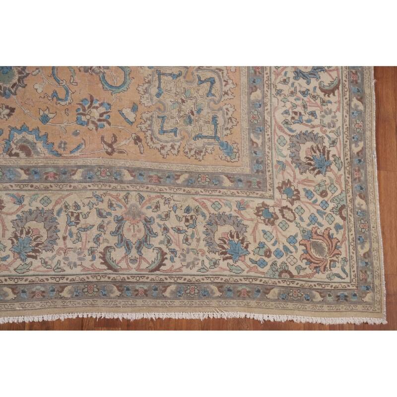 Hand Knotted Oriental 100% Wool Carpet Traditional All-Over Coral Tabriz Area Rug - 12' 6'' X 9' 7''