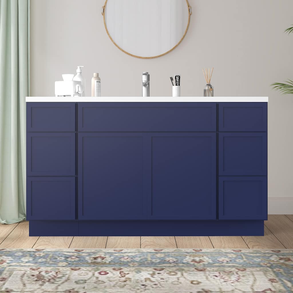 Vanity Art 57" Birch Freestanding Bathroom Vanity Cabinet without Top