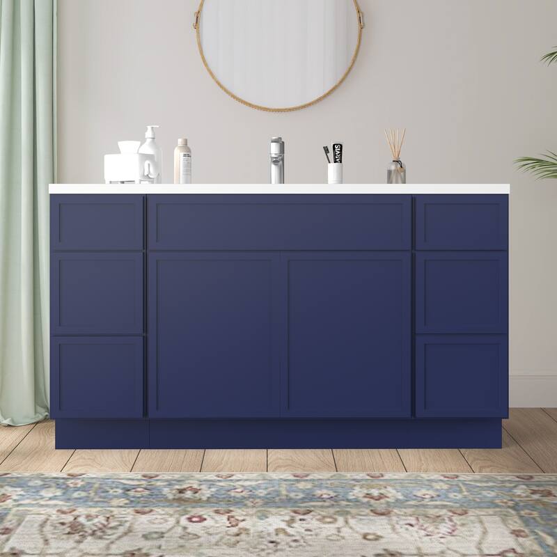 Vanity Art 60" Birch Freestanding Bathroom Vanity Cabinet without Top - Blue
