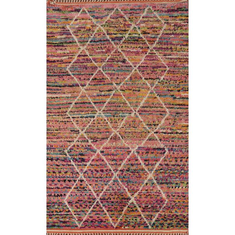 Trellis Plush Moroccan Oriental Area Rug Hand-Knotted Wool Carpet - 6'1" x 9'8"