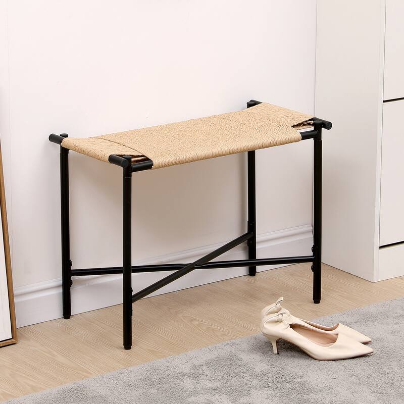 Natural Handwoven Paper Rope Vanity Stool & Entryway Ottoman - browm - N/A