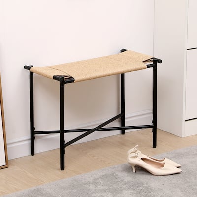 Natural Handwoven Paper Rope Vanity Stool & Entryway Ottoman - browm - N/A