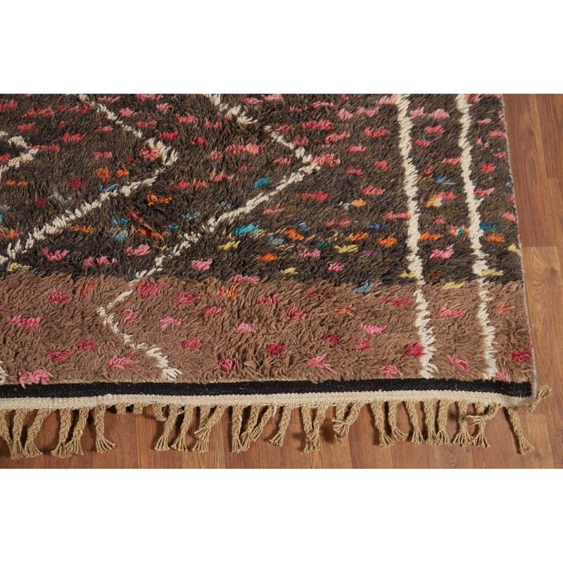 Plush Moroccan Oriental Area Rug Hand-Knotted Geometric Wool Carpet - 9'1" x 12'9"
