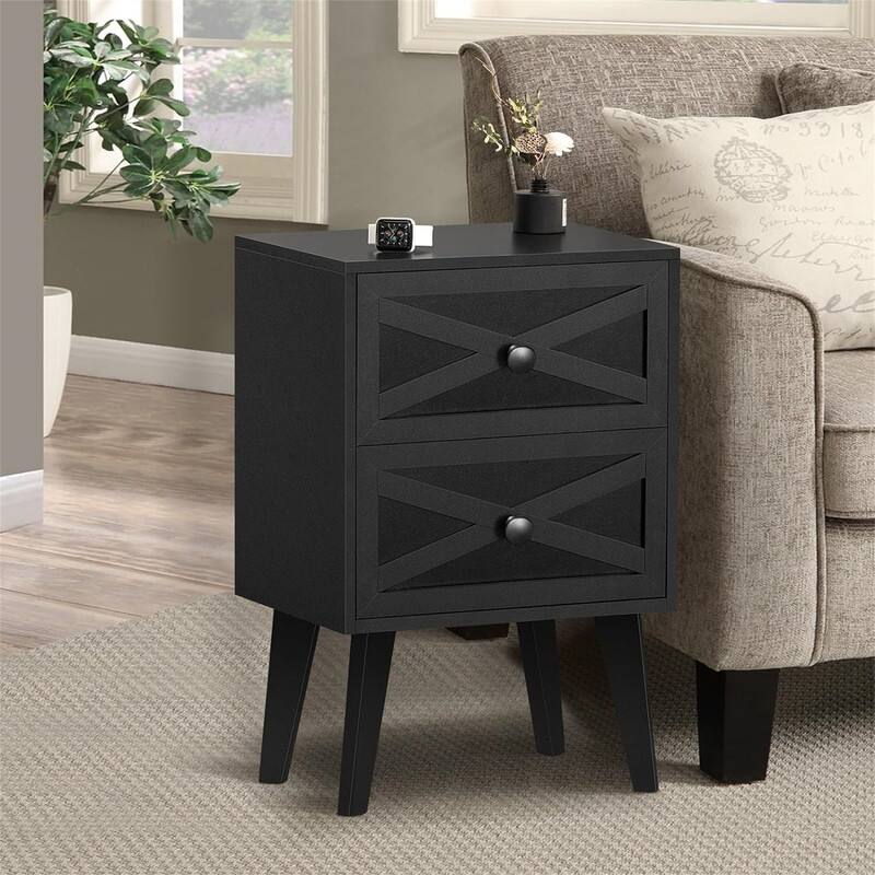 End Table with 2 Drawers - Black