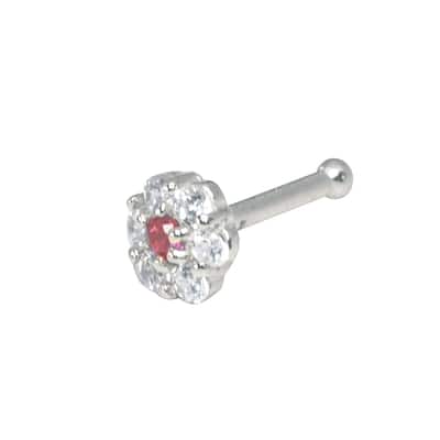 Curata Solid 14K Yellow or White Gold 3-mm 20 Gauge Red Cubic Zirconia Flower Nose Stud
