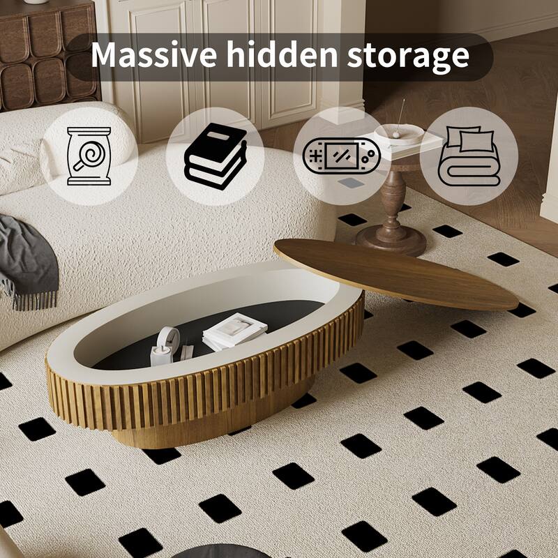 Modern Solid Wood Veneered Round/Oval/Rectangular Coffee Tea Table with Storage.