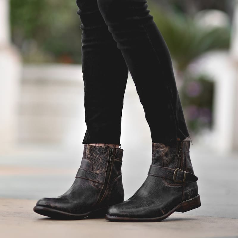 Bed Stu Becca Leather Ankle Boot - 6.5 - Black Lux