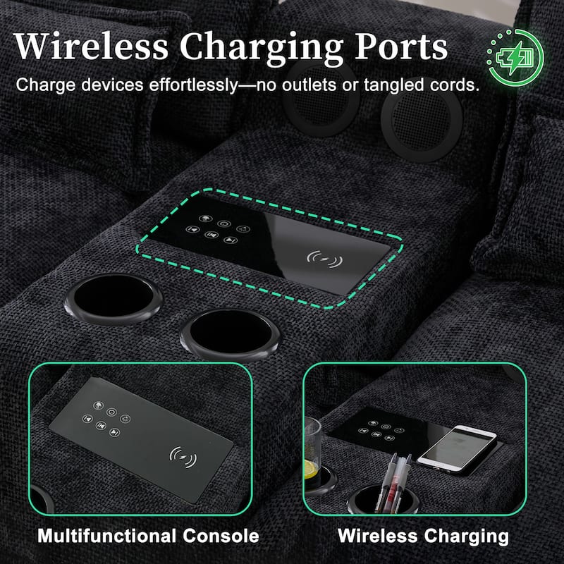 6-seat Chenille Upholstered Modern U-shaped Sectional Multifunctional Sofa with 2 Cup Holders,Pull-out Storage Space