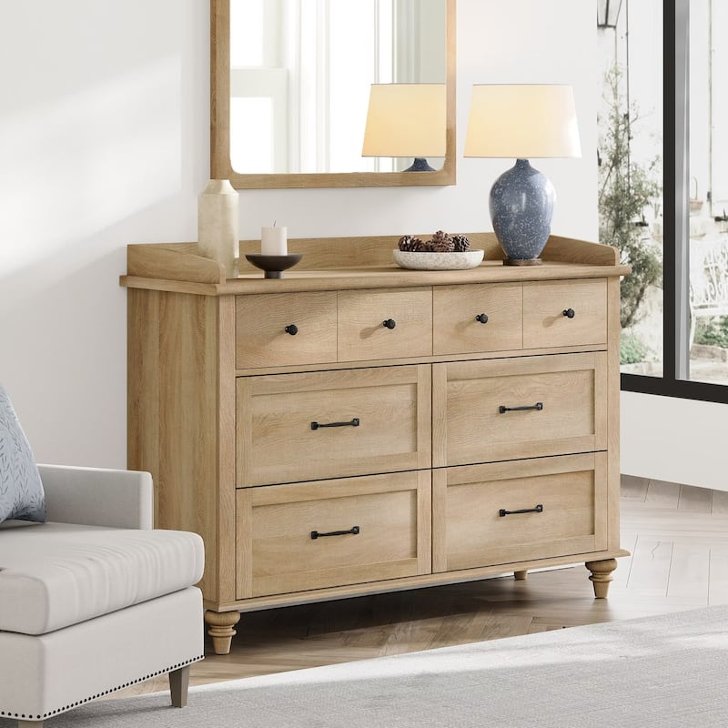 Mid Century Dresser with 5/6 Drawers, Wooden Kids Dresser for Bedroom - Oak - 6-drawer