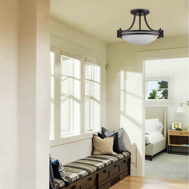 Manarola Semi Flush Mount Ceiling Light Milk Glass Shade 2-Bulbs