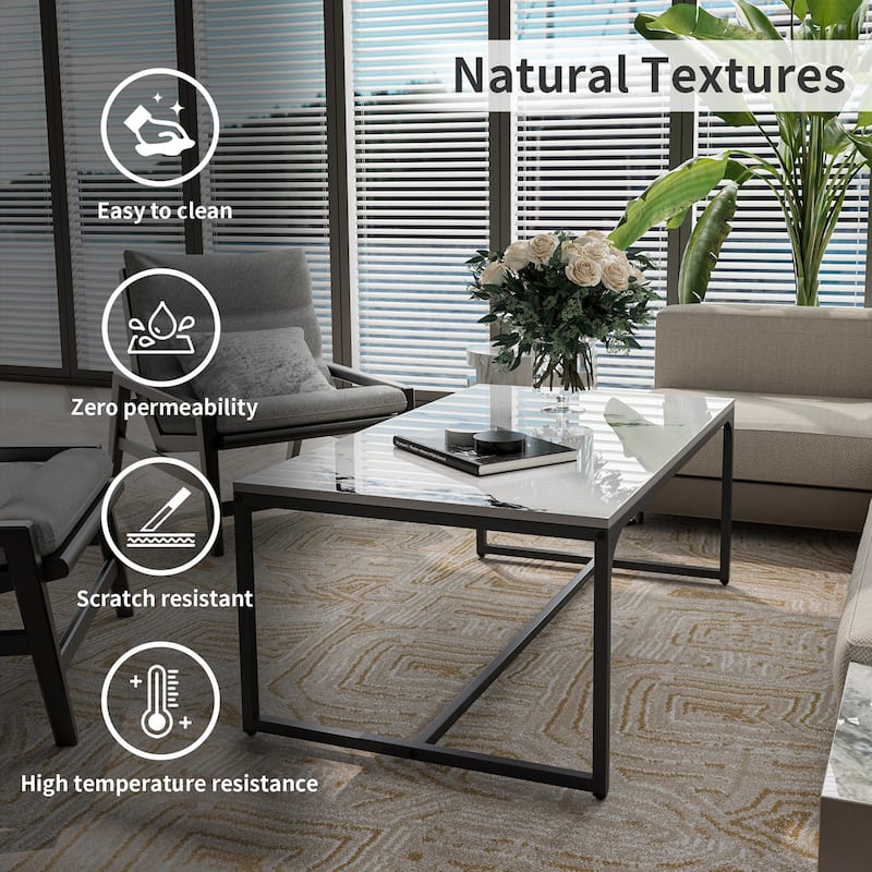 Coffee Table with Glossy White Slate End Side Table
