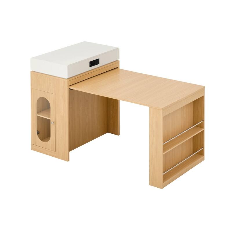 57.7" Kitchen Island with Extendable Top on Wheels, Kitchen Dining Table, Bar Table with Drawers and Power Outlet