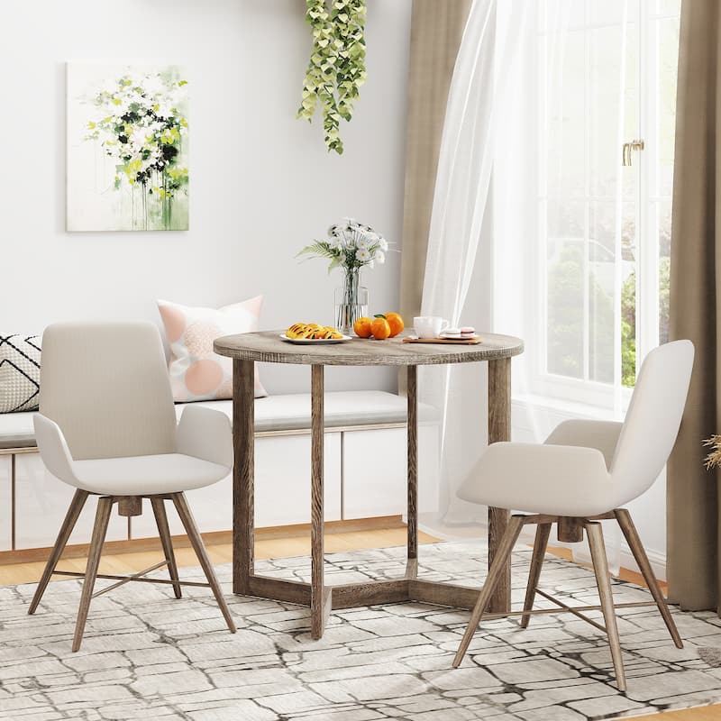 36 Inch Round Wood Dining Table for 2-4 People with Wing-shaped Pedestal Base-Grey