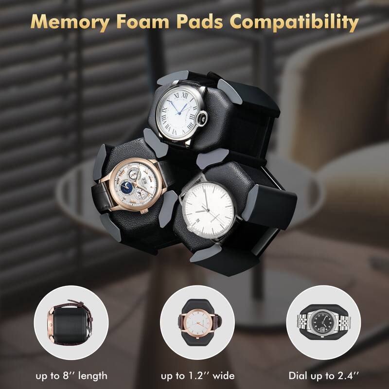 Luxury Watch Winder Box for 6 Watches with LED Lighting, Silent Motor, Memory Foam Cushions