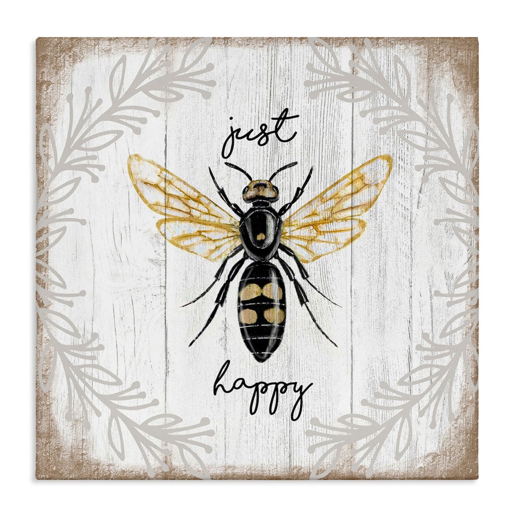 Stupell Just Be Happy Charming Rustic Bee Pun Canvas Wall Art - Brown