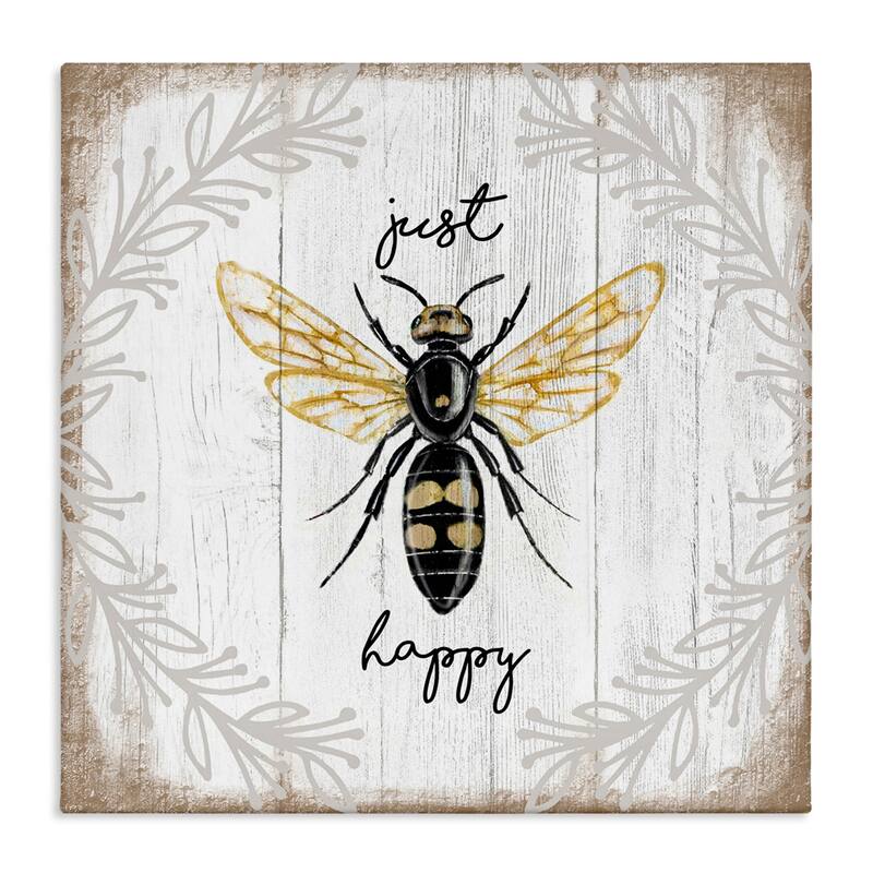 Stupell Just Be Happy Charming Rustic Bee Pun Canvas Wall Art - Brown - 24 x 24