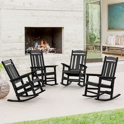 LUE BONA Plastic Outdoor Patio Adirondack Rocking Chairs For Porch Set of 4 - 34.6"D x 28"W x 43.7"H