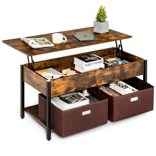 Lift Top Coffee Table Central Table with Drawers and Hidden Compartment for Living Room - 42" x 19.5" x 19" (L x W x H)