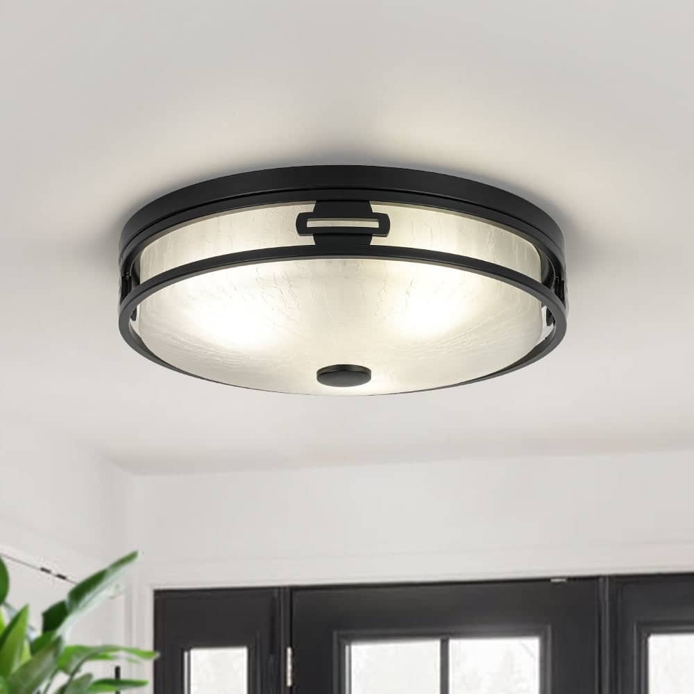 Modern Entryway Crackle Glass Round Flush Mount