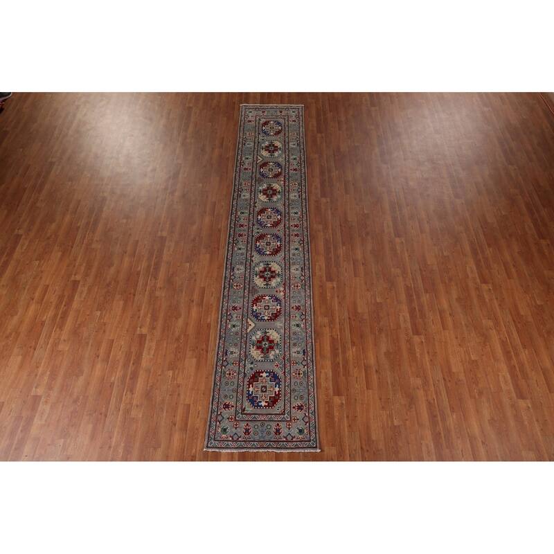 Kazak Oriental Runner Rug Handmade Hallway Wool Carpet - 2'6" x 12'9"