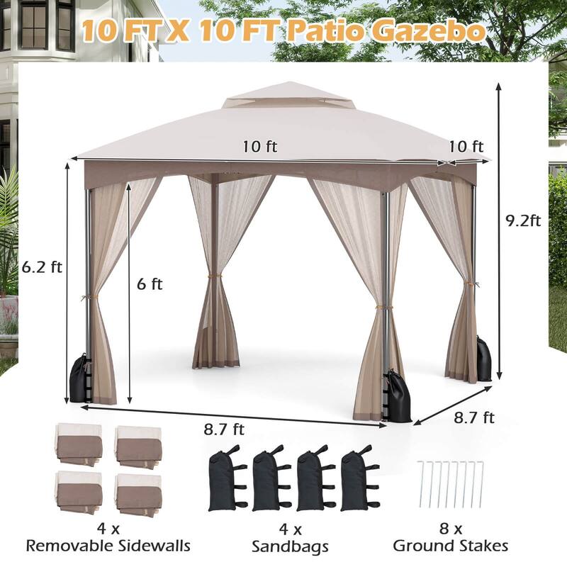 Costway 10 X 10/12 FT Patio Gazebo with Netting Walls 4 Sandbags