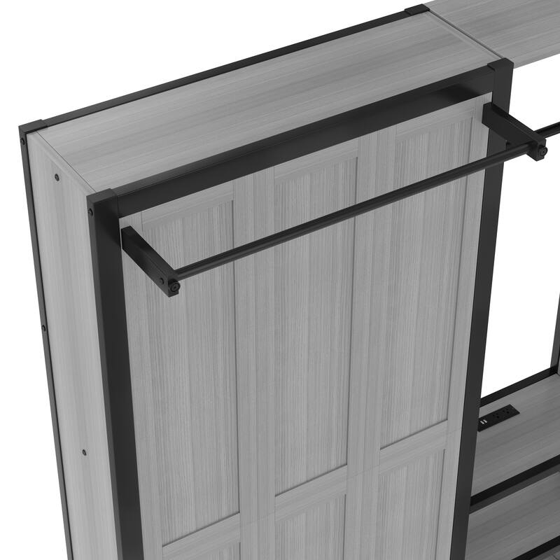 Twin/Twin Size MDF Murphy Bed with Wardrobe and Shelves,Power Outlets
