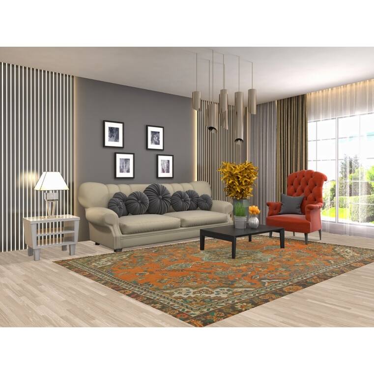 Hand Knotted Oriental 100% Wool Carpet Traditional Floral Oranges & Rust Hamedan Area Rug - 9' 6'' X 6' 6''