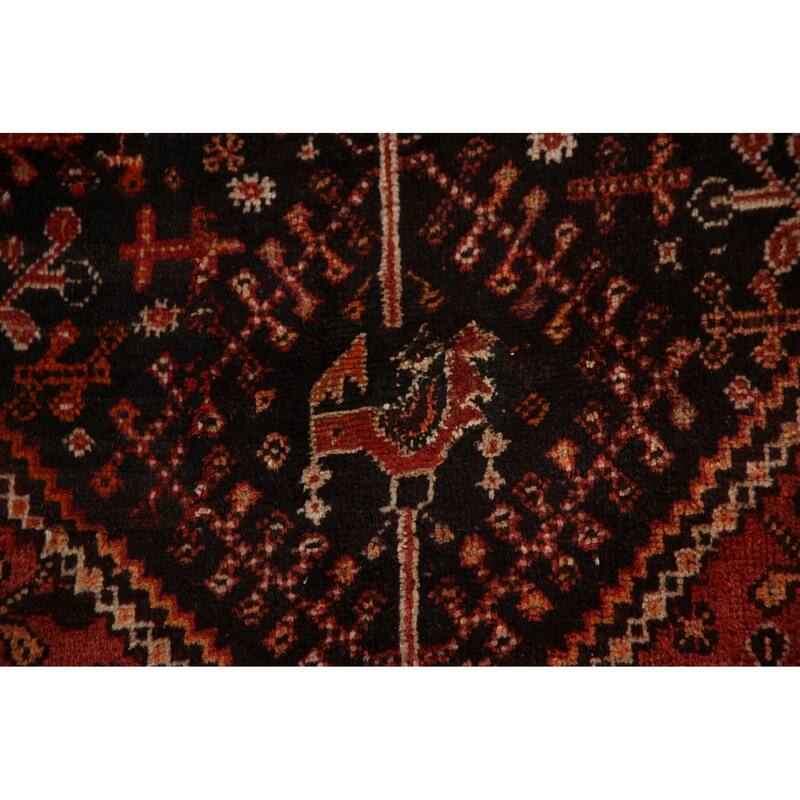 Black Tribal Shiraz Persian Vintage Area Rug Handmade Wool Carpet - 5'4"x 8'0"