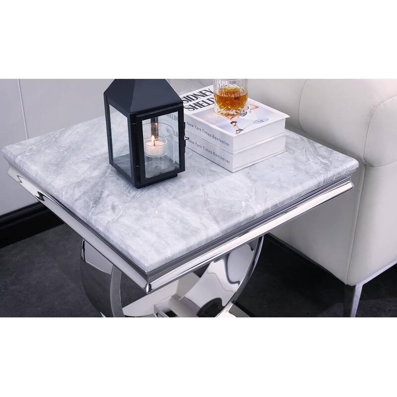 Modern metal End Table with Square Gloss Top and with metal U-shaped base