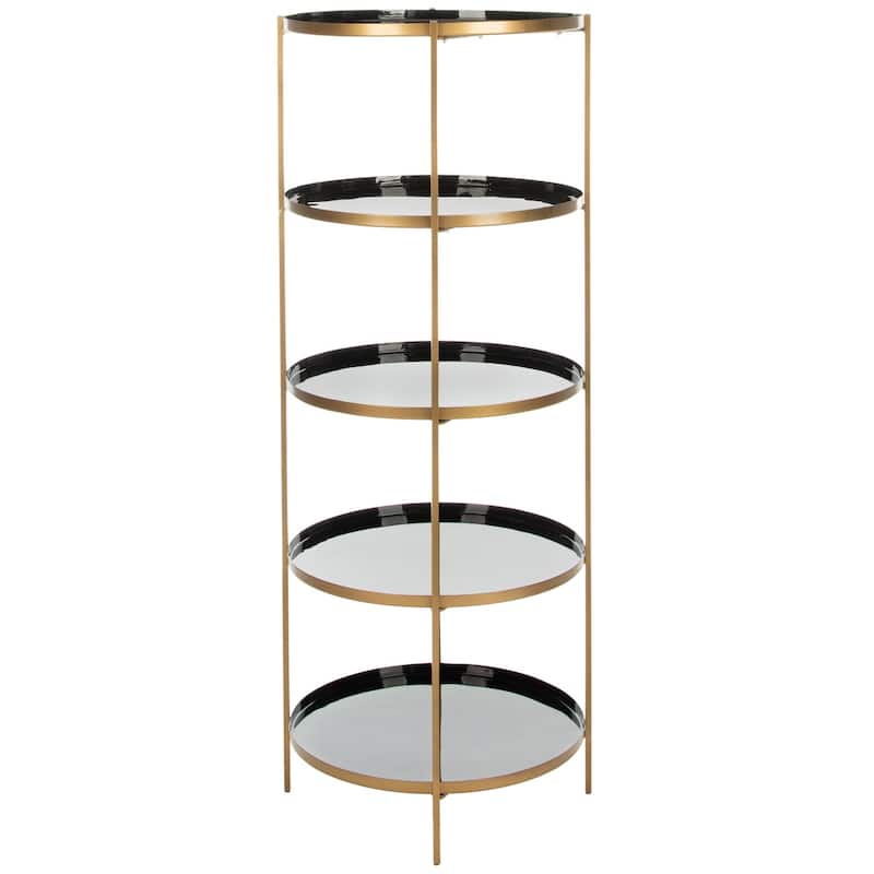 SAFAVIEH Syble Round 5-Tier Etagere - 20" x 20" x 53" - 20Wx20Dx53H - Black/Brass