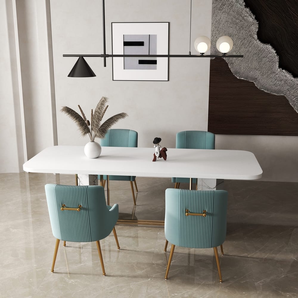 SEYNAR Modern Glam Boucle Pleated Velvet Dining Chair or Vanity Chair Set of 4 with Rear Handle