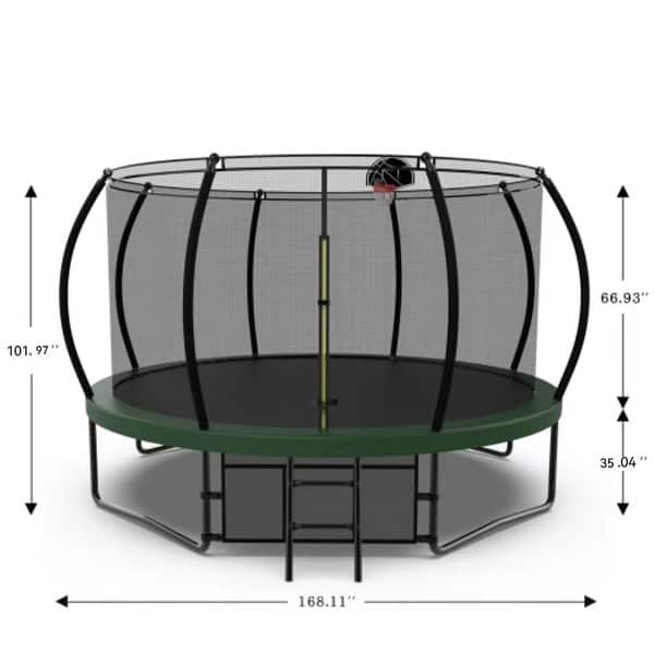 dimension image slide 2 of 4, Trampoline Kids and Adults Outdoor Round Trampoline with Enclosure